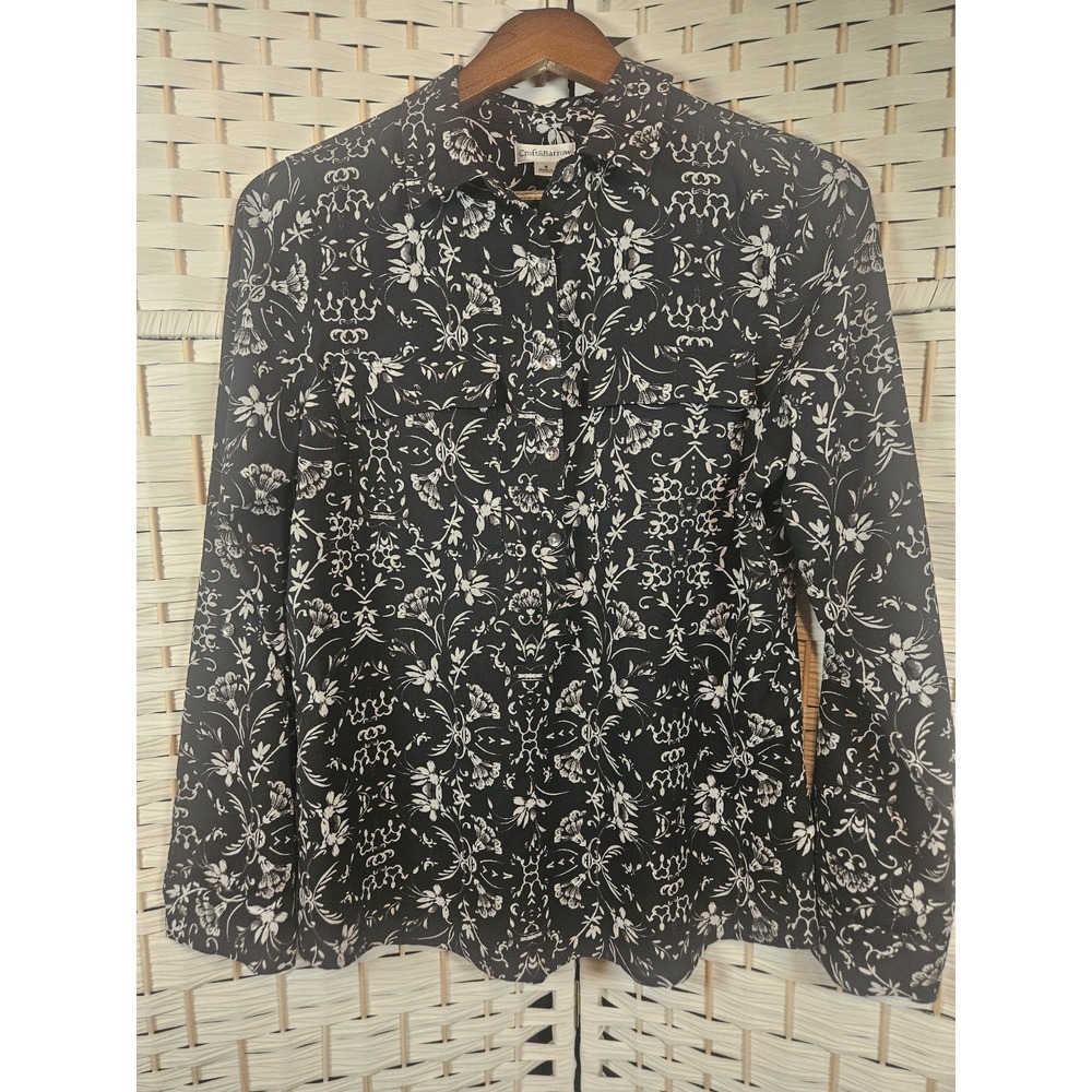 Croft & Barrow Women's Small Floral Henley Popover Top Bloomcore Career Work